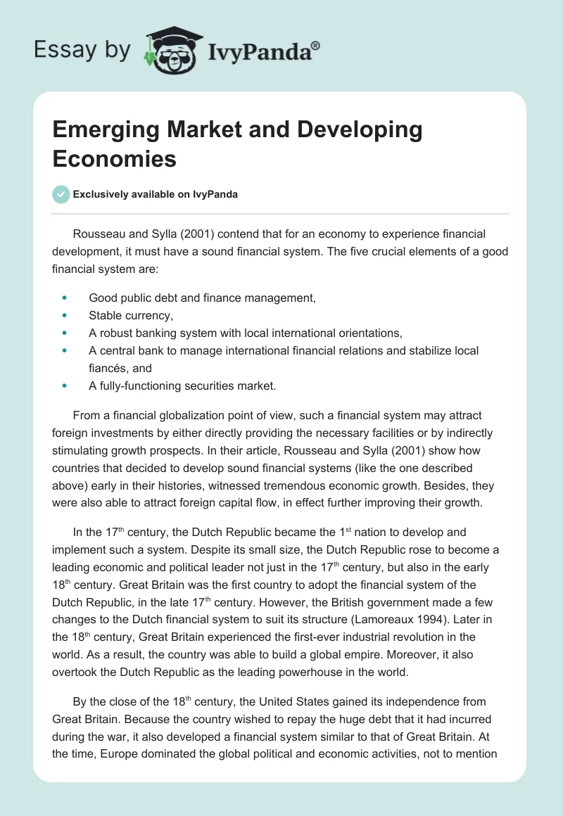 Emerging Market and Developing Economies. Page 1