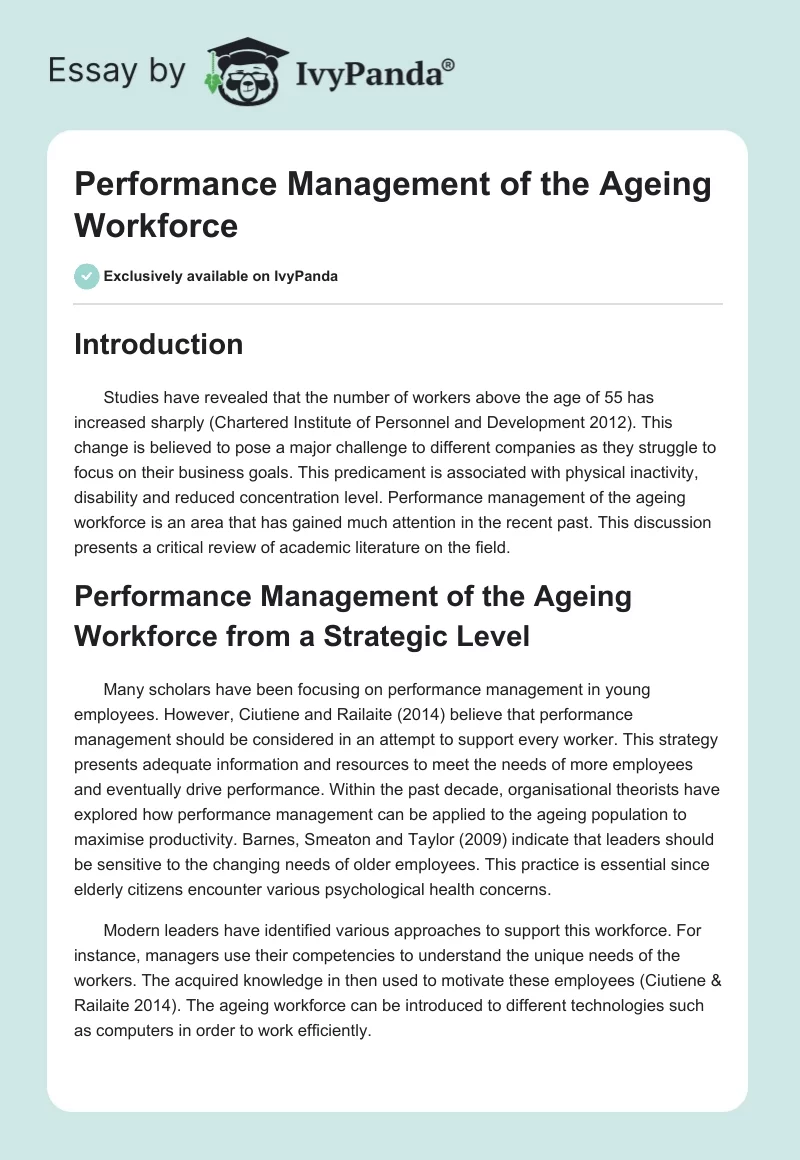Performance Management of the Ageing Workforce. Page 1