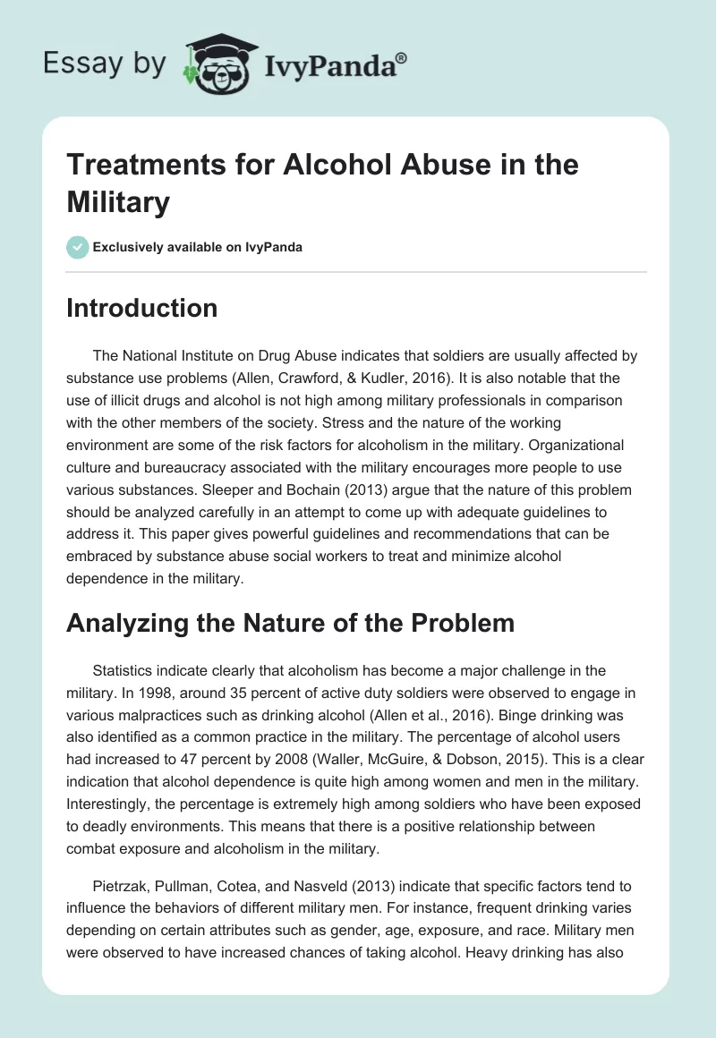 Treatments for Alcohol Abuse in the Military. Page 1
