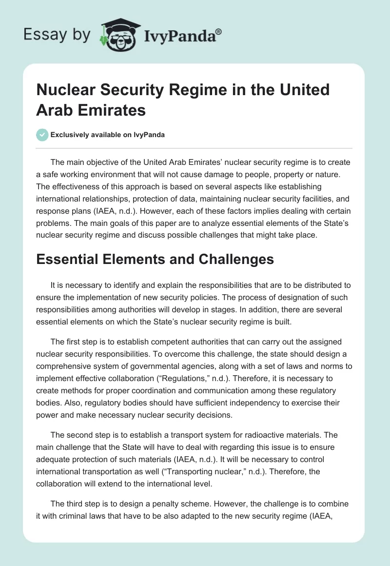 Nuclear Security Regime in the United Arab Emirates. Page 1