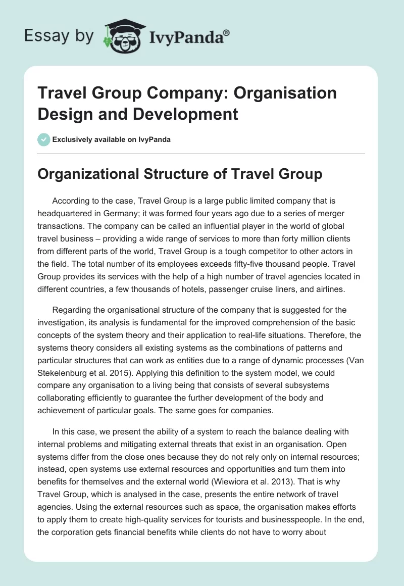 Travel Group Company: Organisation Design and Development. Page 1