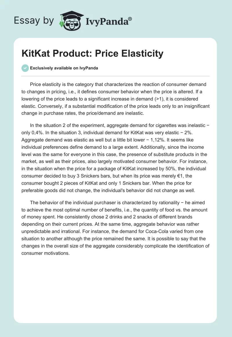 KitKat Product: Price Elasticity. Page 1