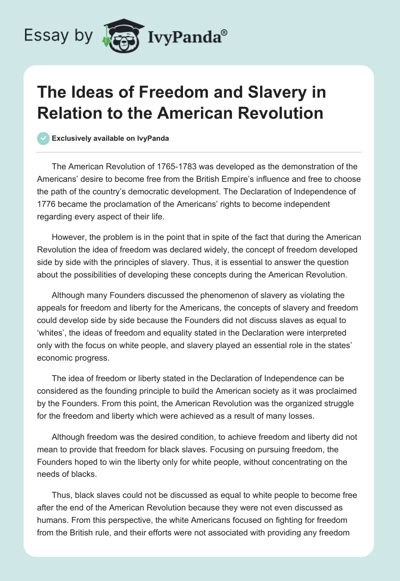 The Ideas of Freedom and Slavery in Relation to the American Revolution. Page 1