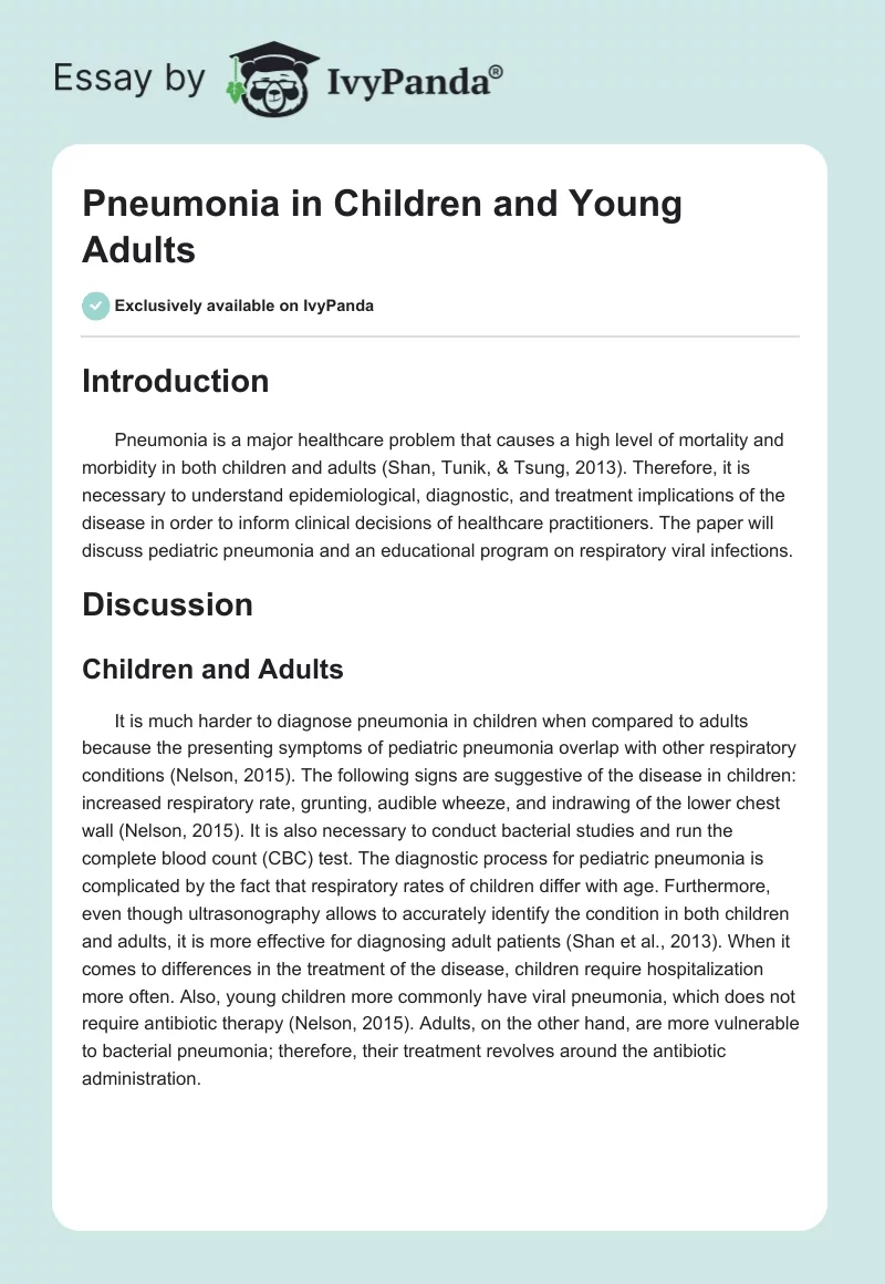 Pneumonia in Children and Young Adults. Page 1