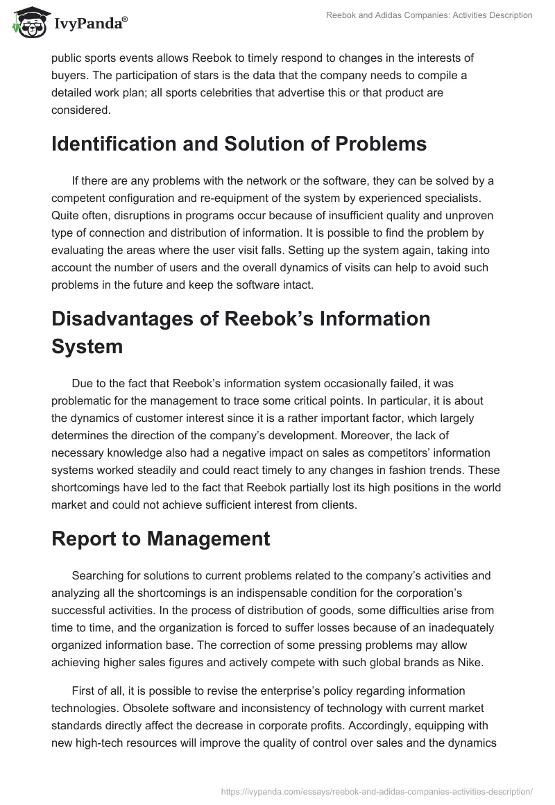 Reebok and Adidas Companies: Activities Description. Page 3