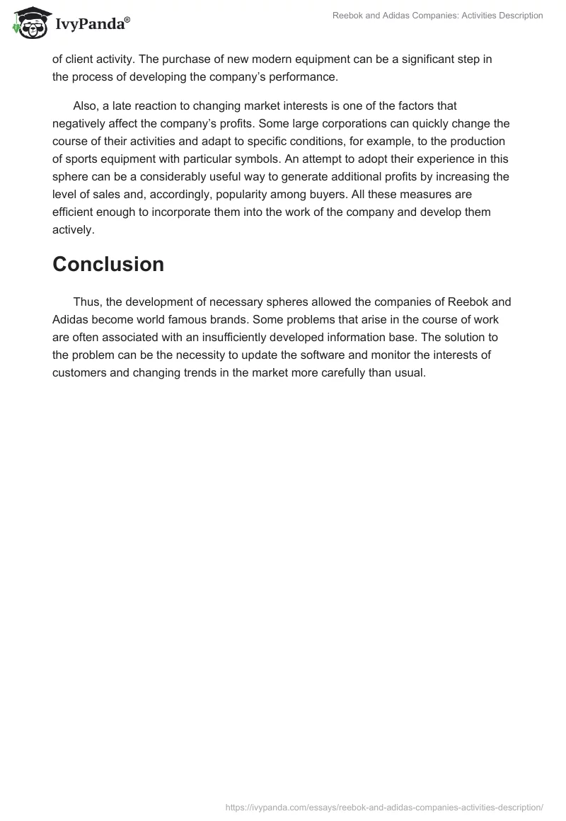 Reebok and Adidas Companies: Activities Description. Page 4