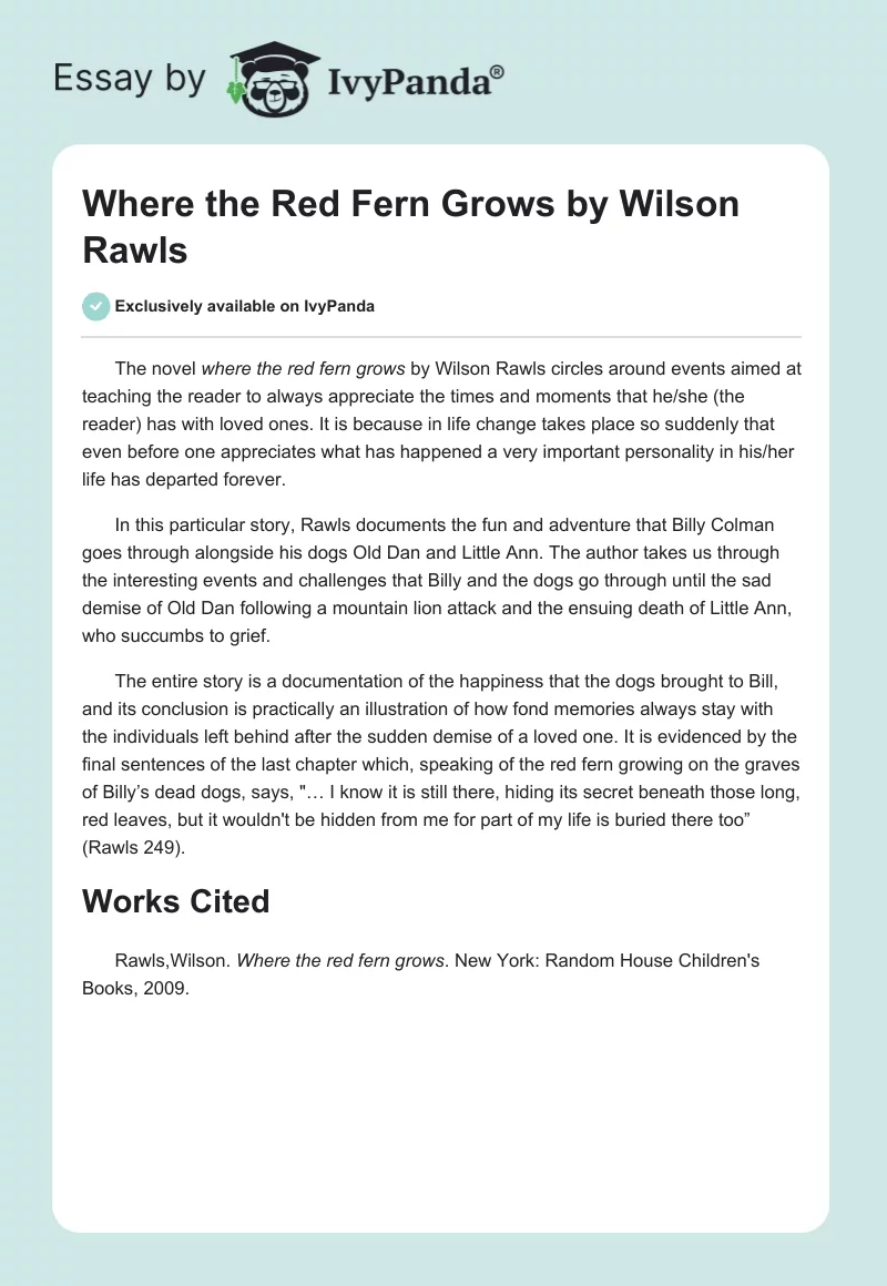 "Where the Red Fern Grows" by Wilson Rawls. Page 1