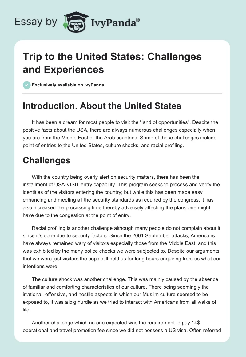 Trip to the United States: Challenges and Experiences. Page 1
