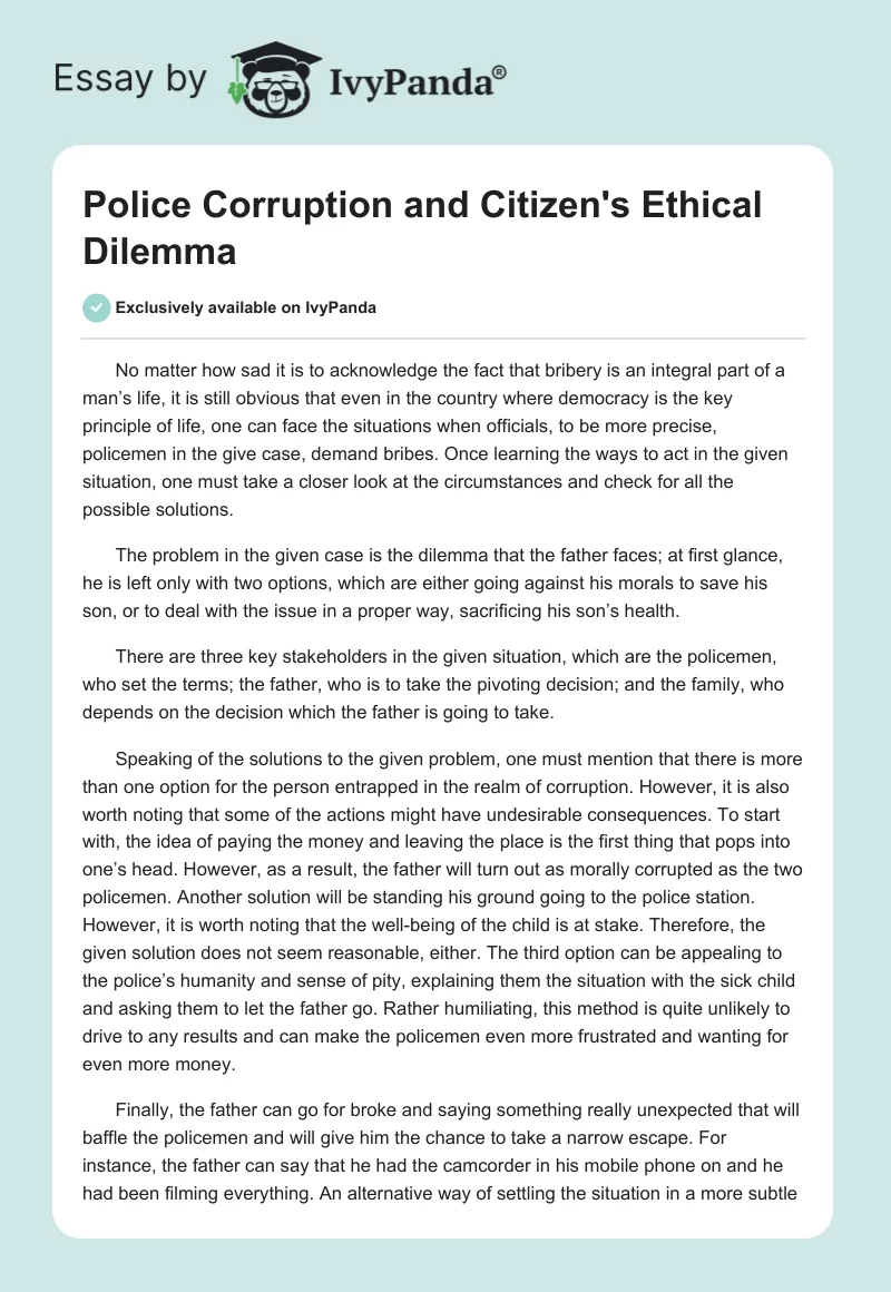 Police Corruption and Citizen's Ethical Dilemma. Page 1
