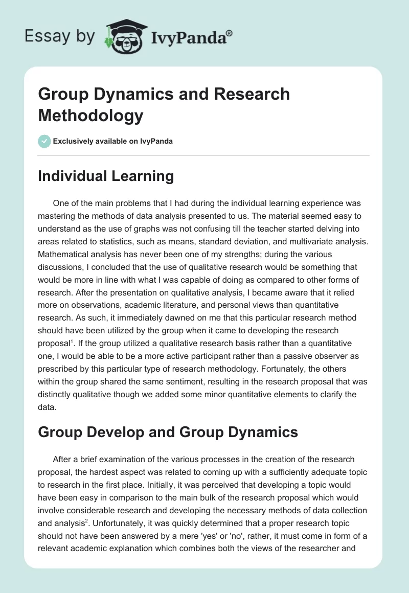 Group Dynamics and Research Methodology. Page 1