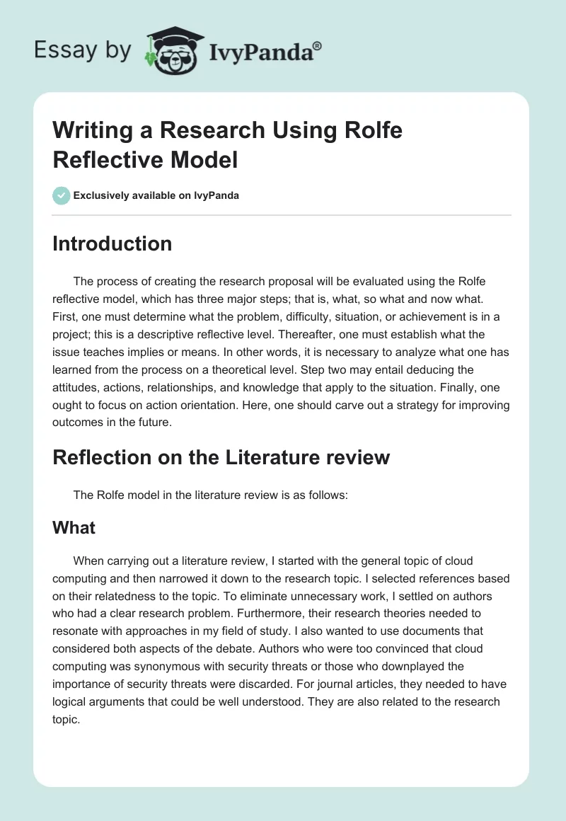 Writing a Research Using Rolfe Reflective Model. Page 1