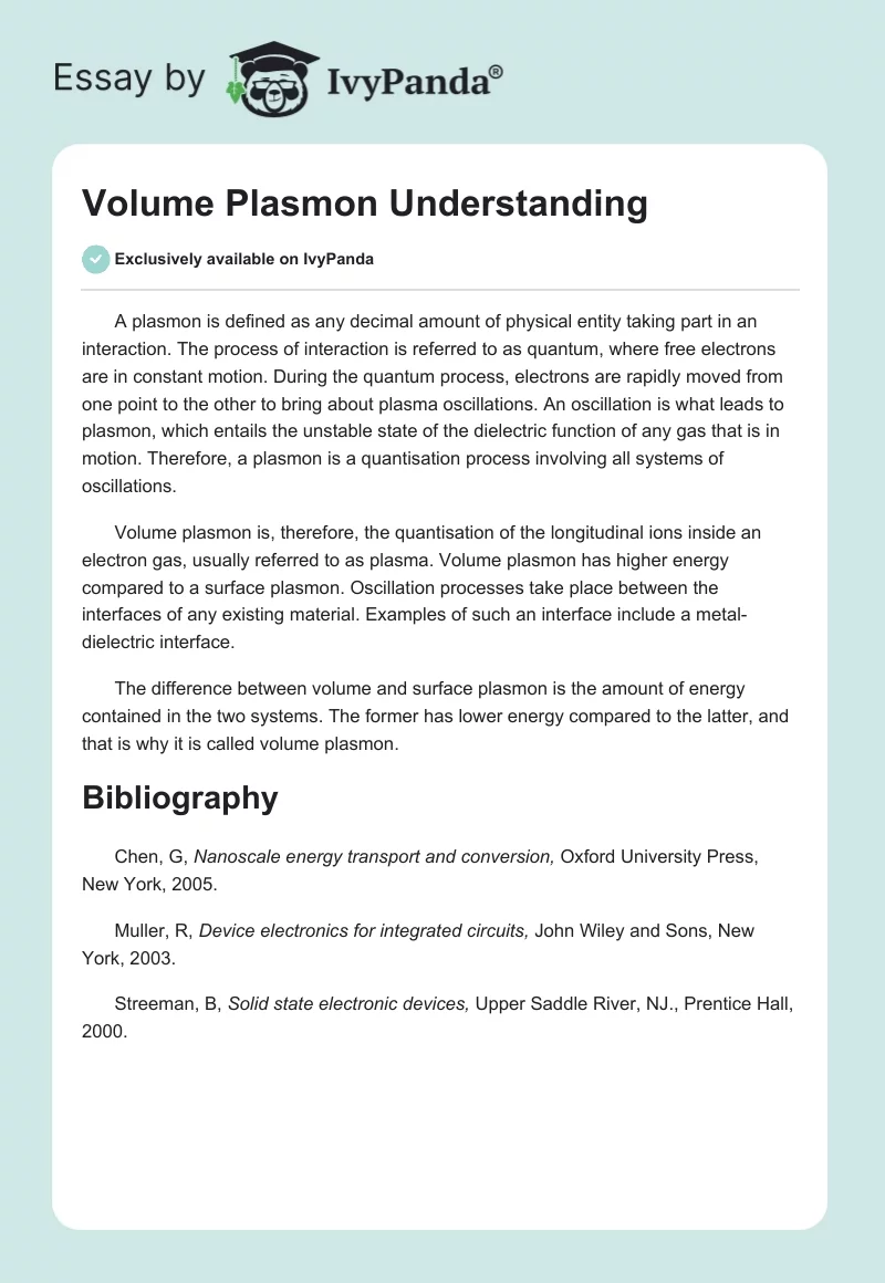 Volume Plasmon Understanding. Page 1