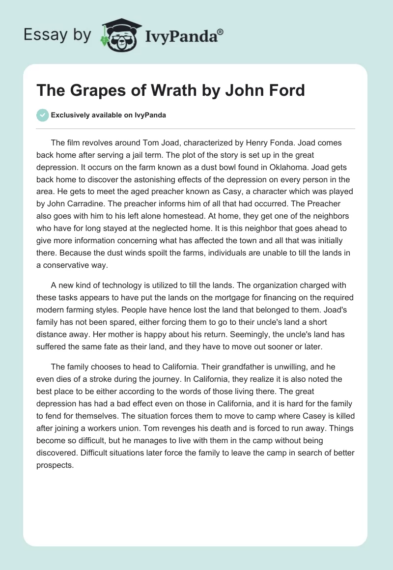 "The Grapes of Wrath" by John Ford. Page 1