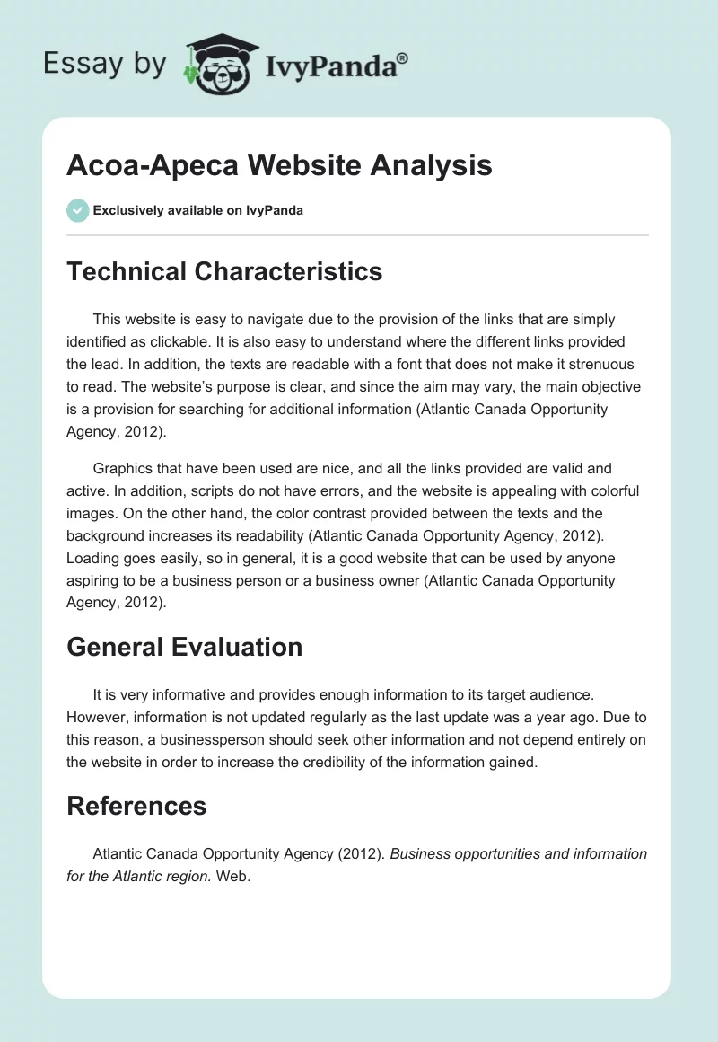 Acoa-Apeca Website Analysis. Page 1