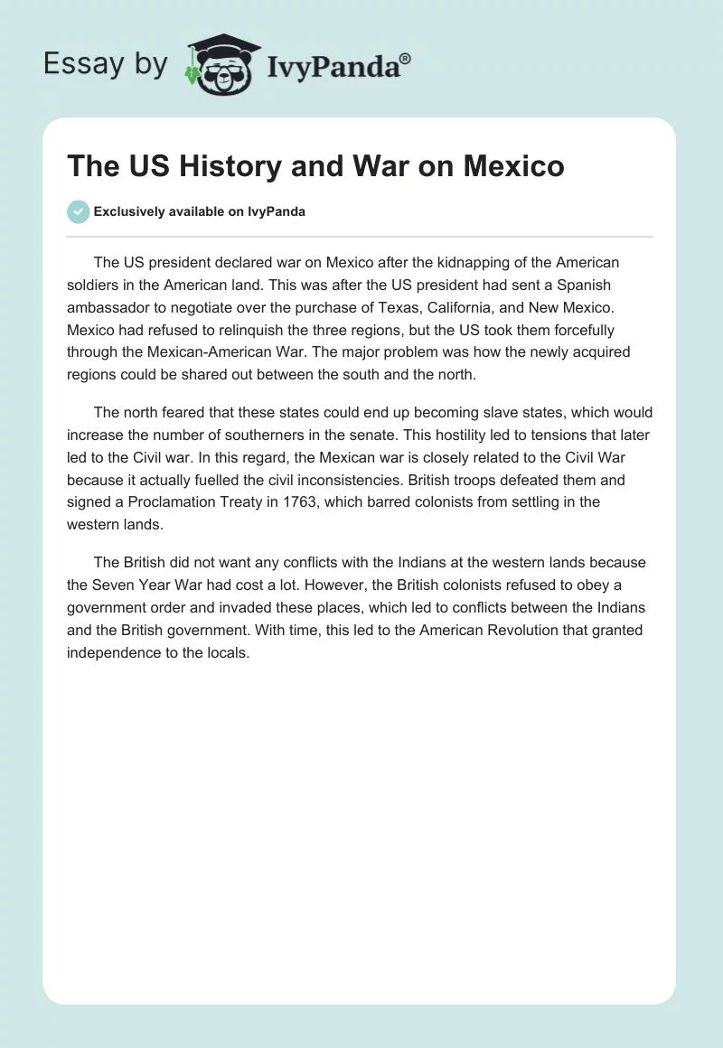 The US History and War on Mexico. Page 1