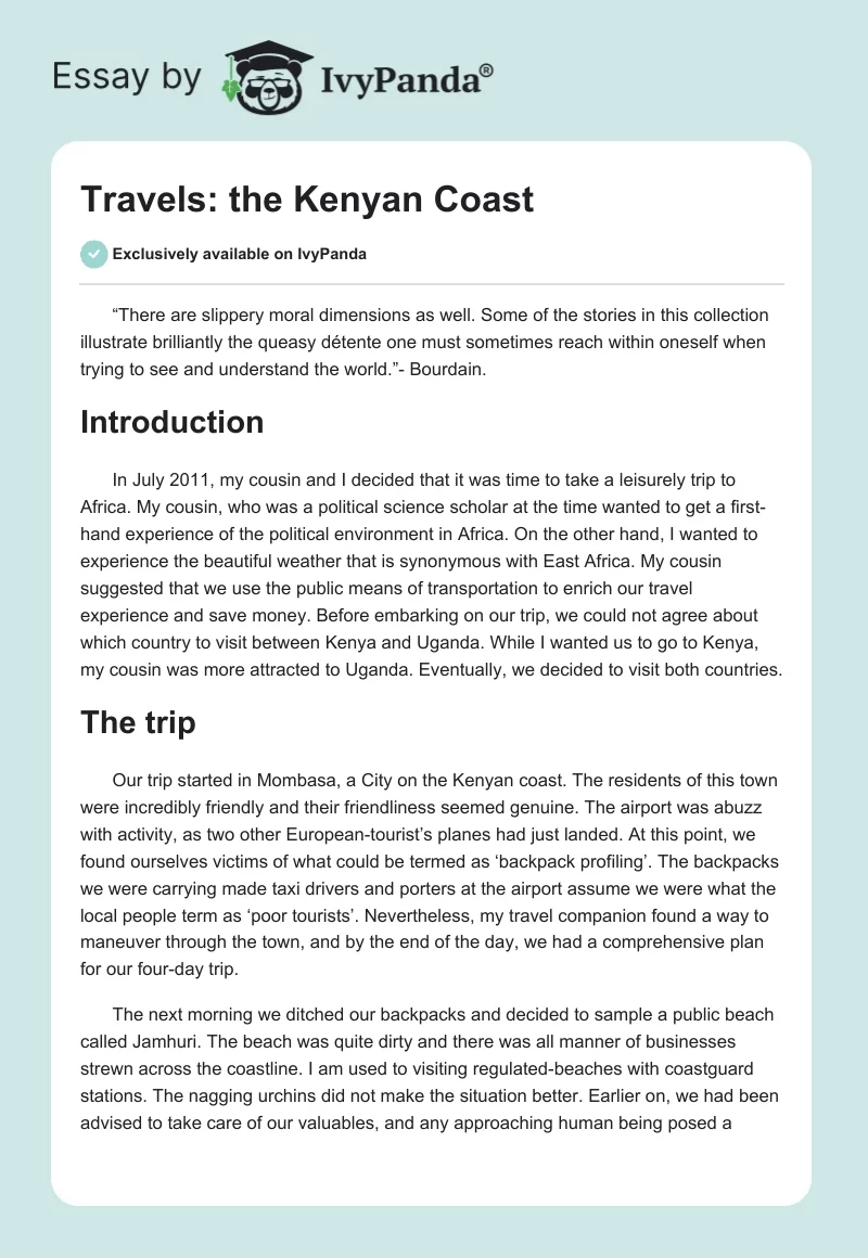 Travels: the Kenyan Coast. Page 1