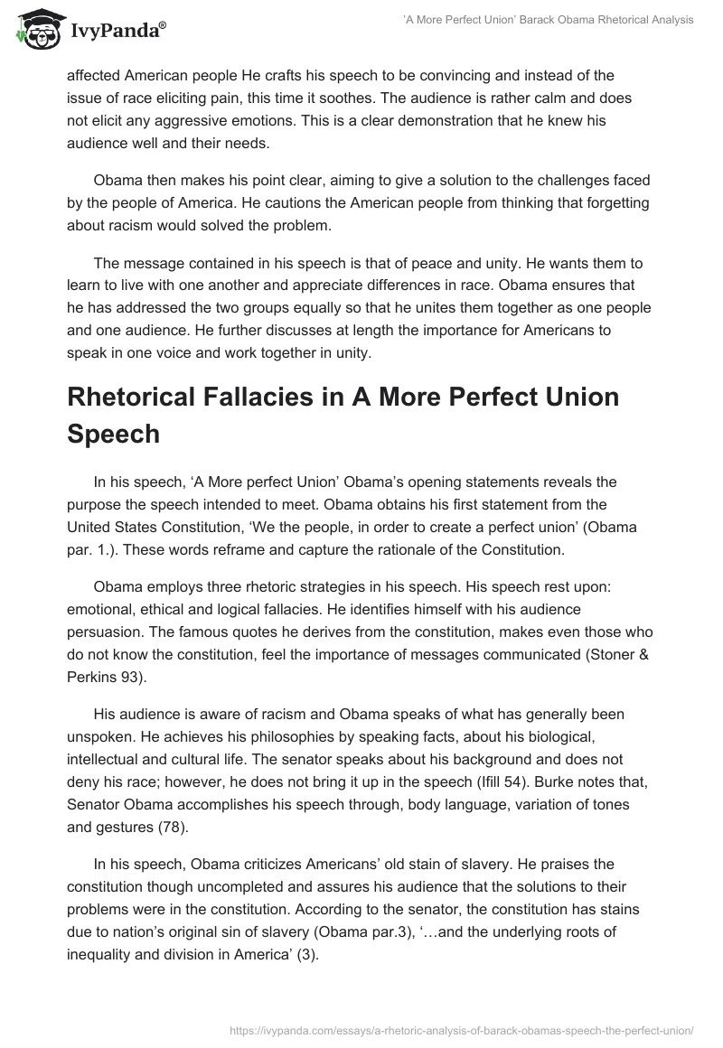 ’A More Perfect Union’ Barack Obama Rhetorical Analysis. Page 2