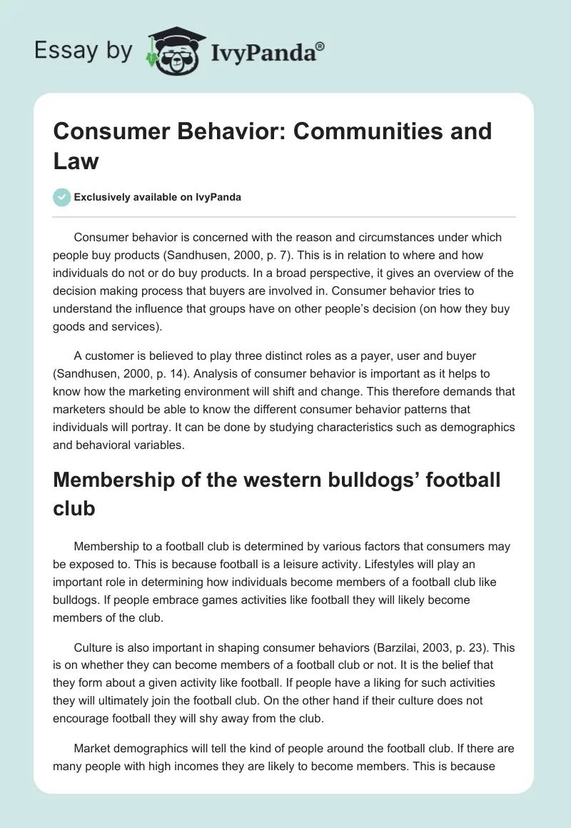 Consumer Behavior: Communities and Law. Page 1