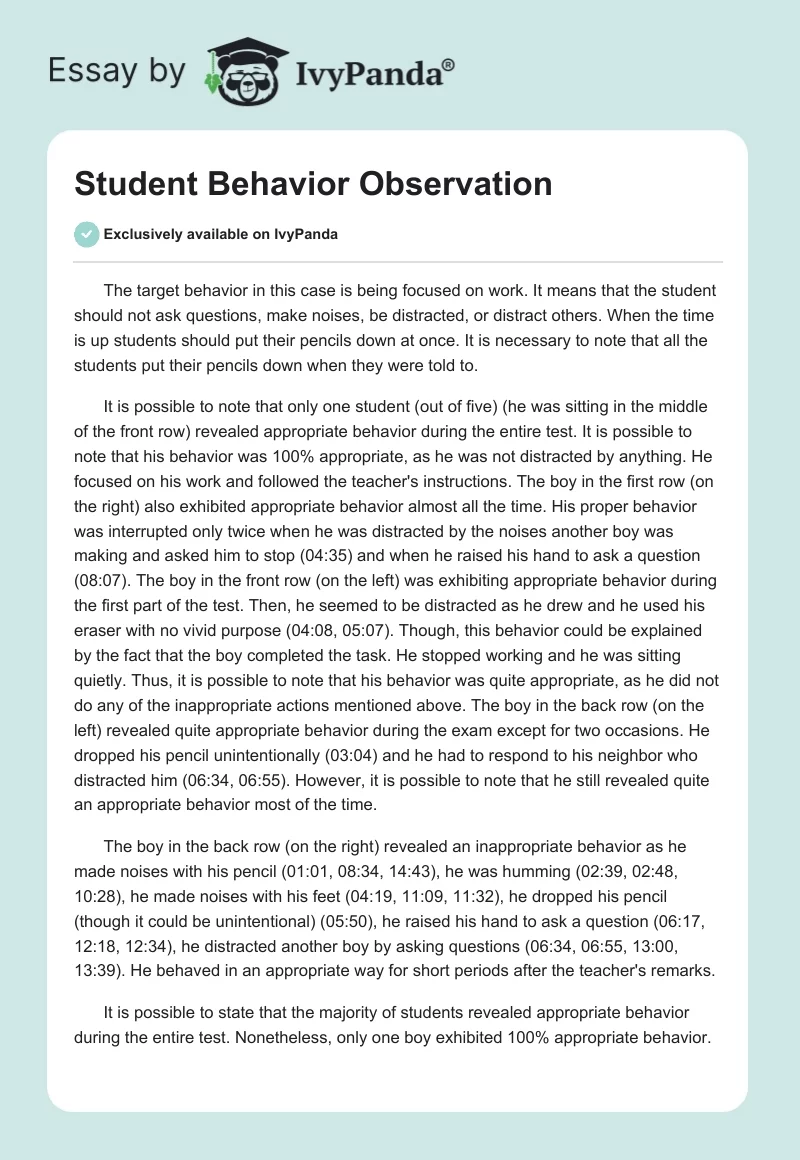 Student Behavior Observation. Page 1