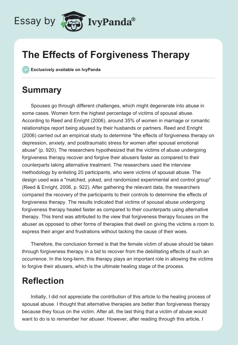 The Effects of Forgiveness Therapy. Page 1