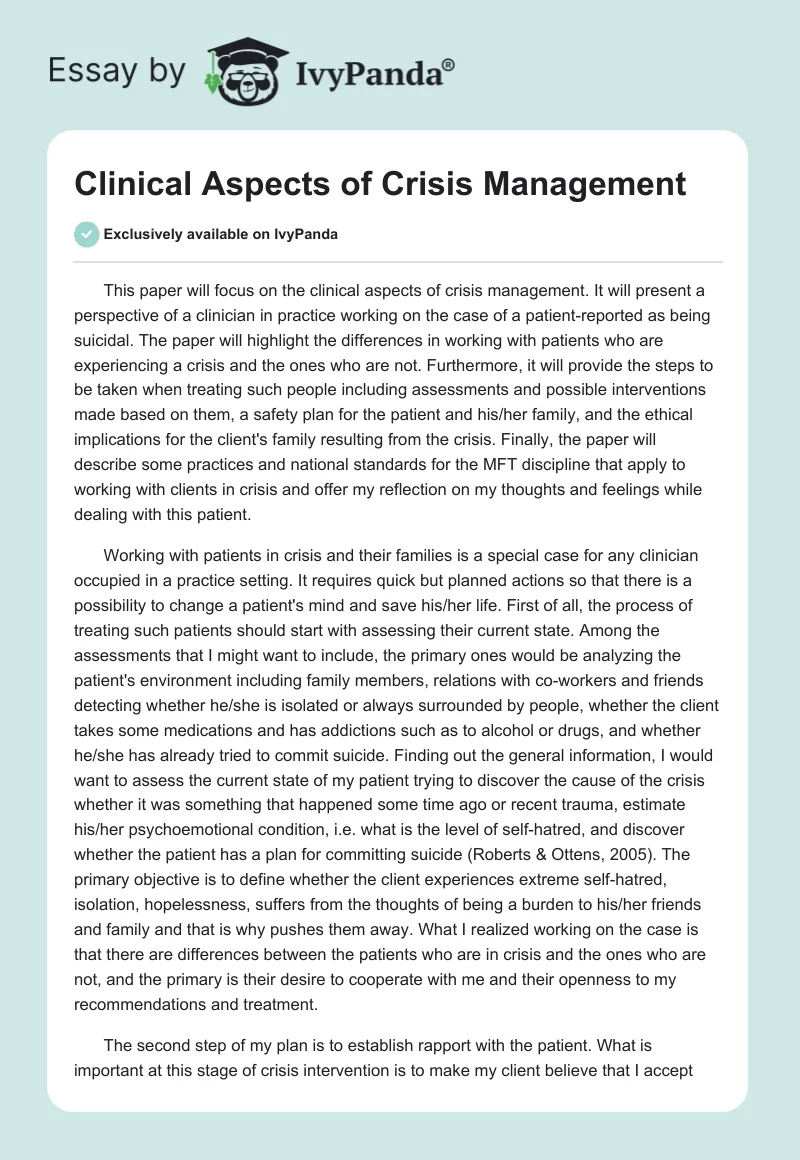 Clinical Aspects of Crisis Management. Page 1