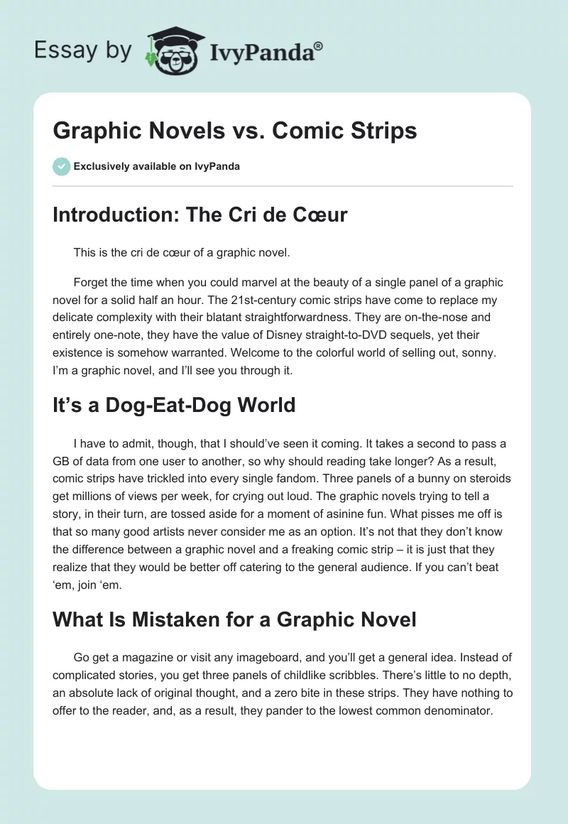 Graphic Novels vs. Comic Strips. Page 1
