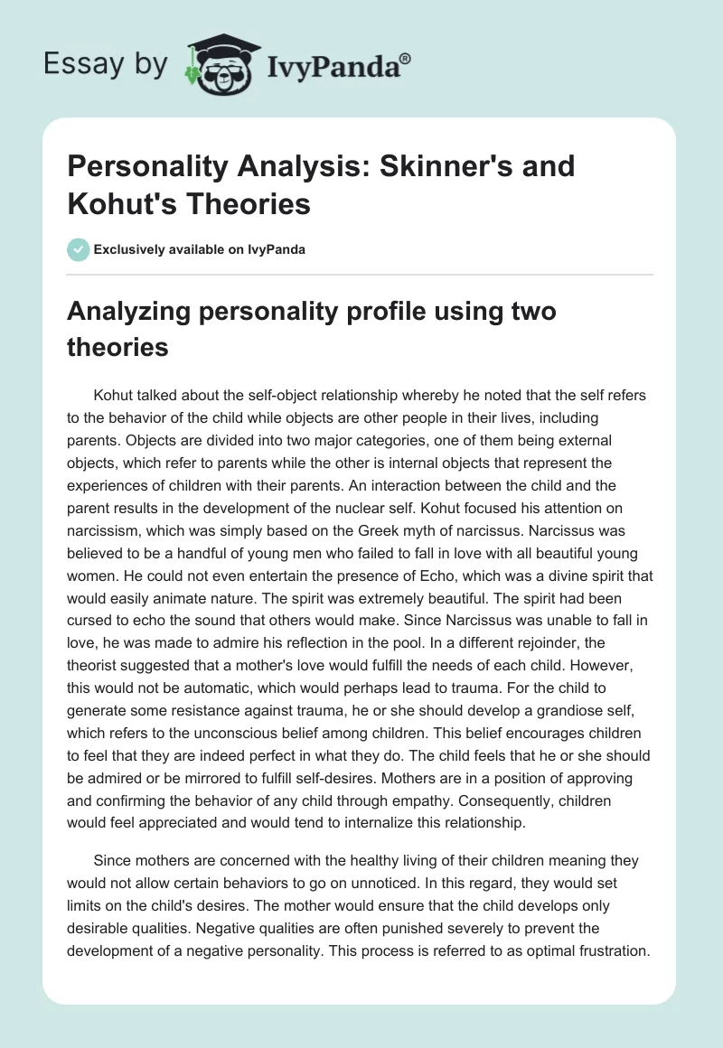 Personality Analysis: Skinner's and Kohut's Theories. Page 1