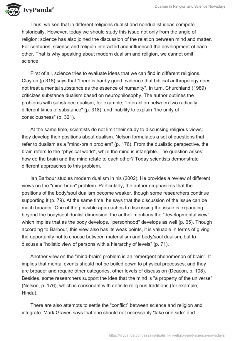 Dualism in Religion and Science Nowadays. Page 2
