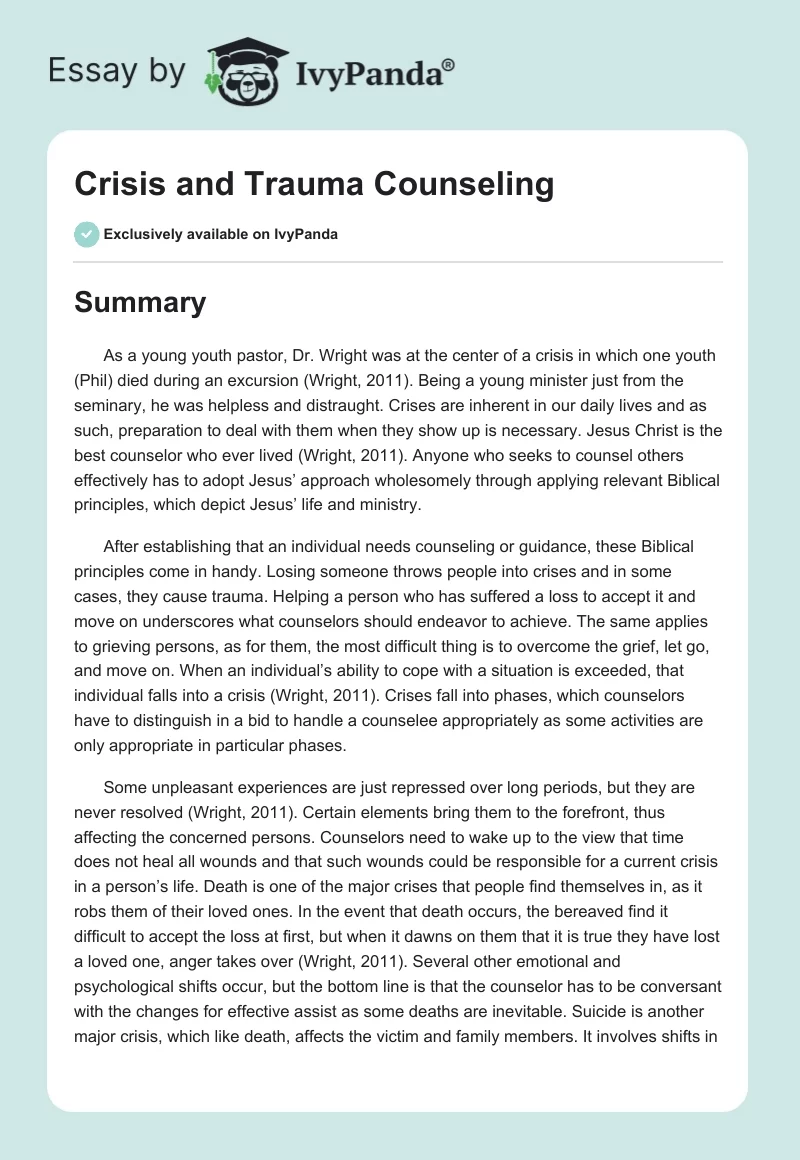 Crisis and Trauma Counseling. Page 1