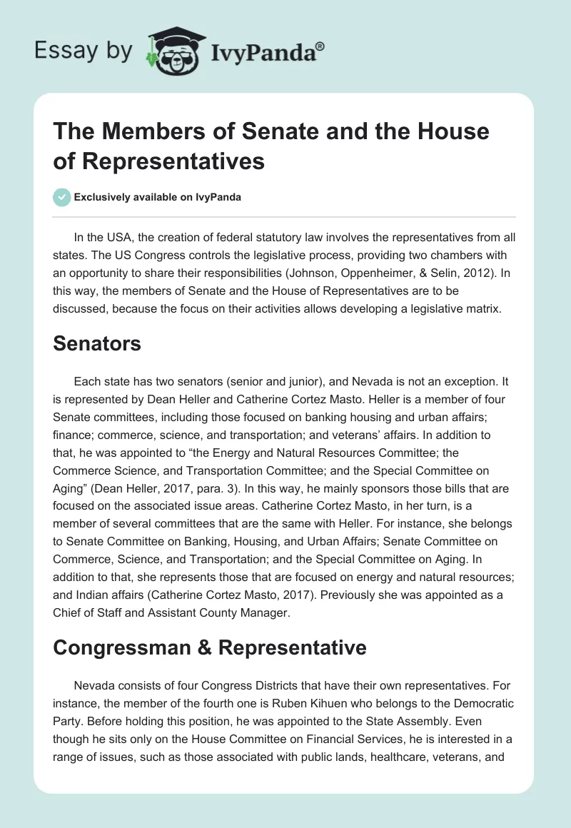 The Members of Senate and the House of Representatives. Page 1