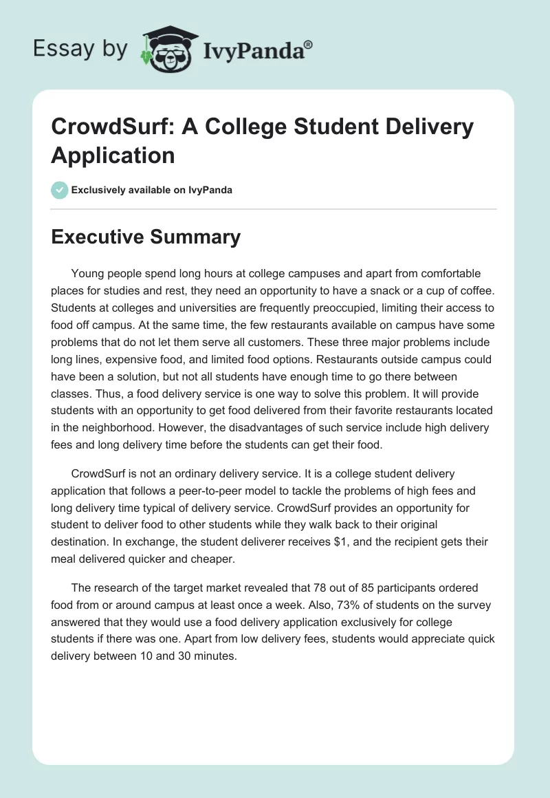 CrowdSurf: A College Student Delivery Application. Page 1
