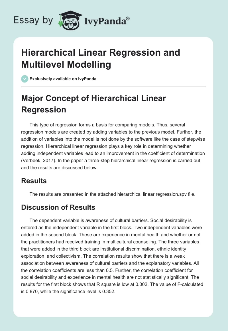 Hierarchical Linear Regression and Multilevel Modelling. Page 1