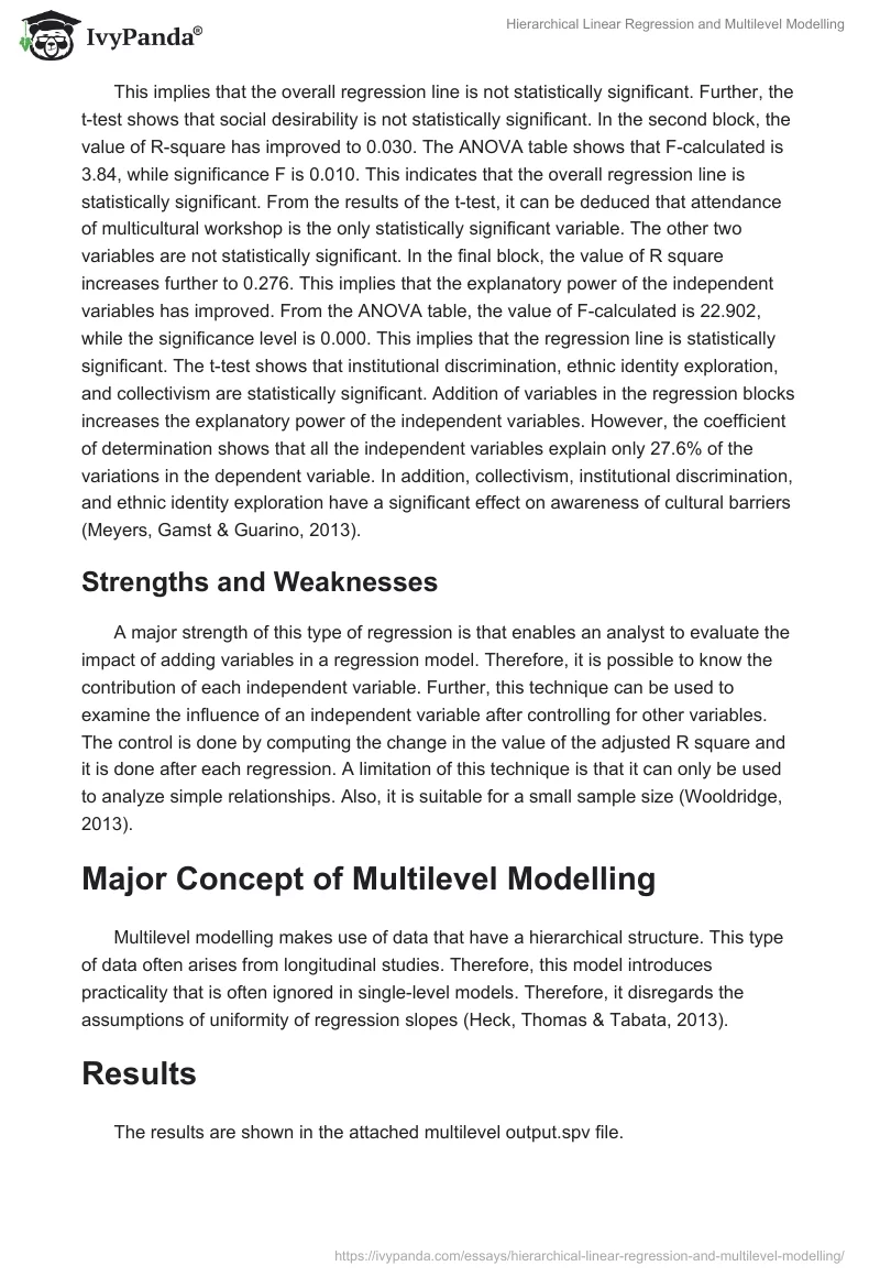 Hierarchical Linear Regression and Multilevel Modelling. Page 2