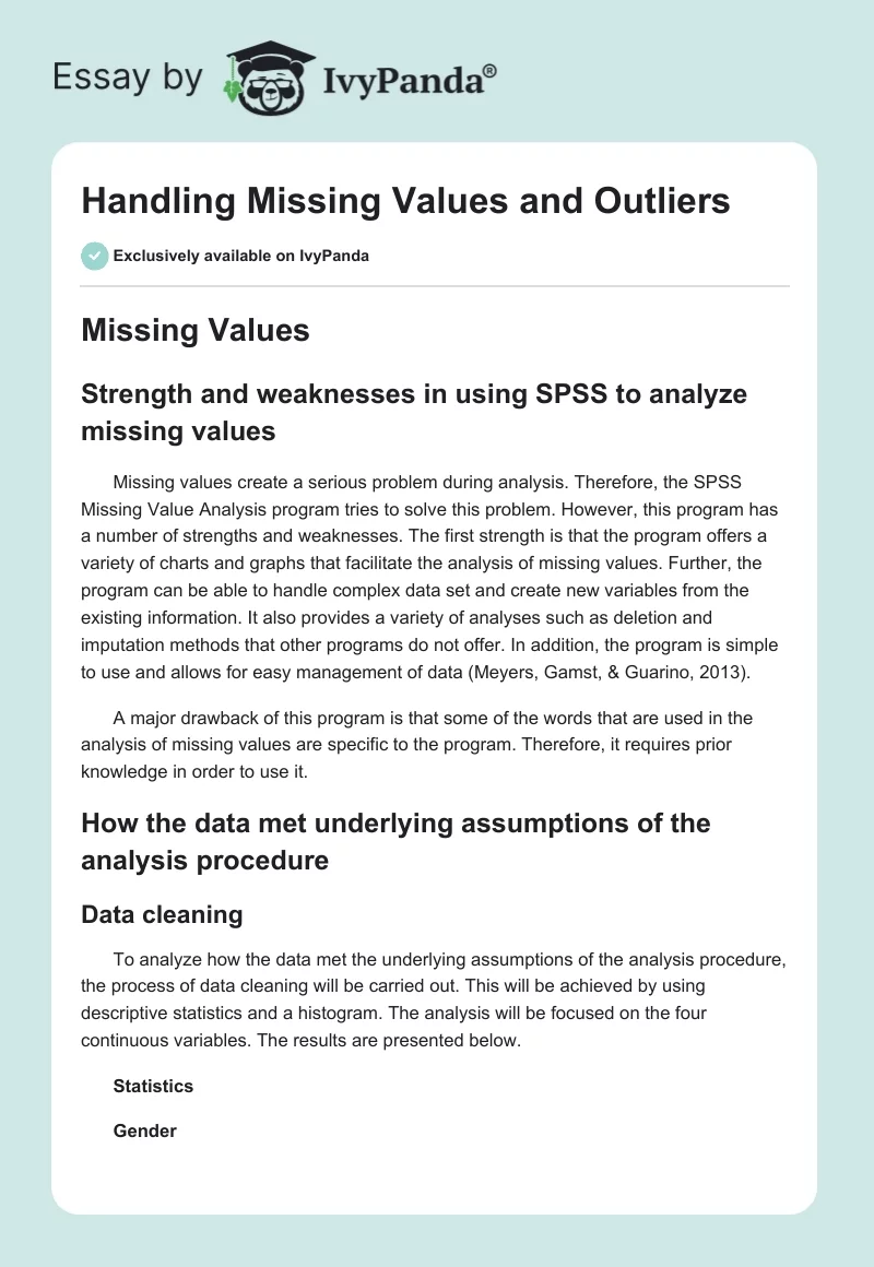 Handling Missing Values and Outliers. Page 1