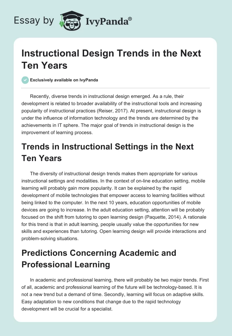 Instructional Design Trends in the Next Ten Years. Page 1