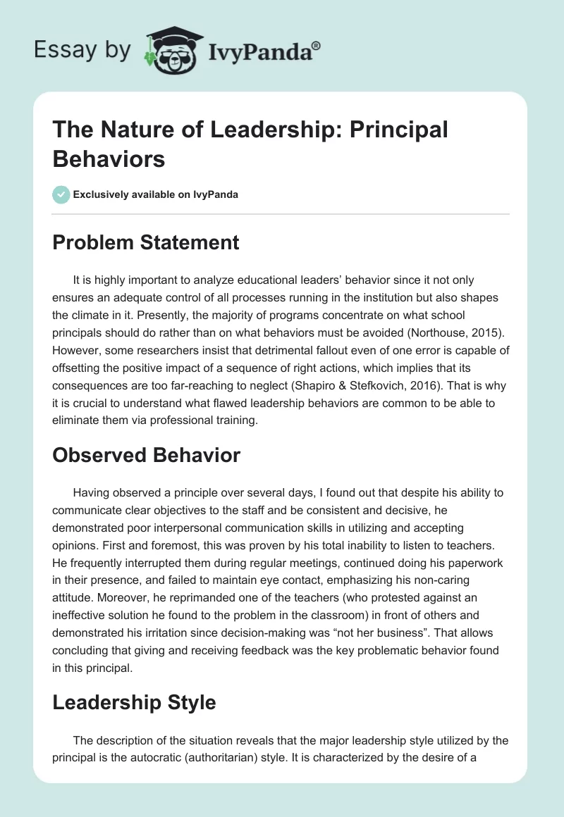 The Nature of Leadership: Principal Behaviors. Page 1