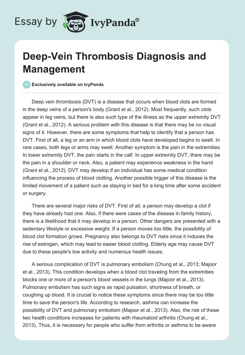 Deep-Vein Thrombosis Diagnosis and Management. Page 1