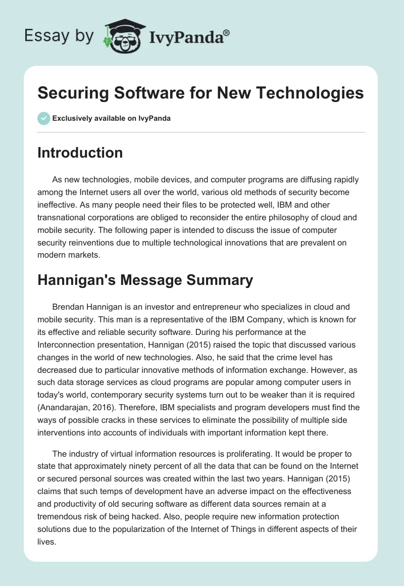 Securing Software for New Technologies. Page 1