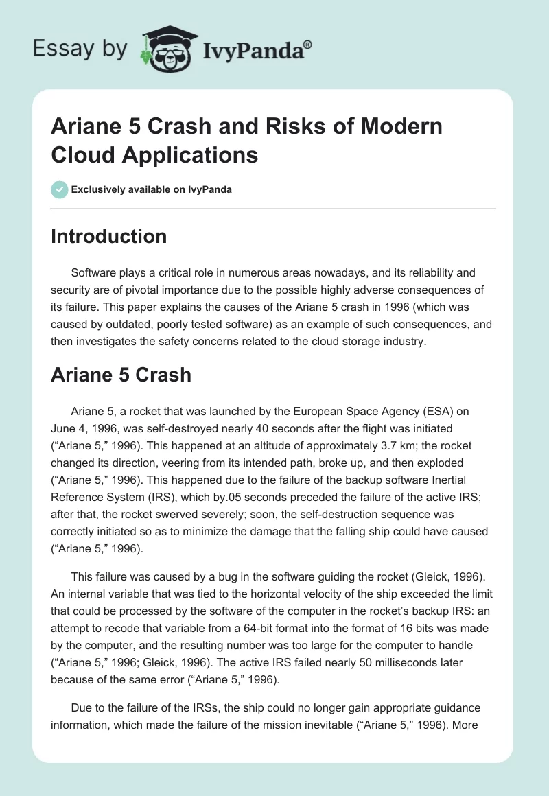 Ariane 5 Crash and Risks of Modern Cloud Applications. Page 1