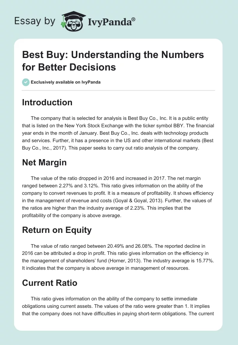 Best Buy: Understanding the Numbers for Better Decisions. Page 1