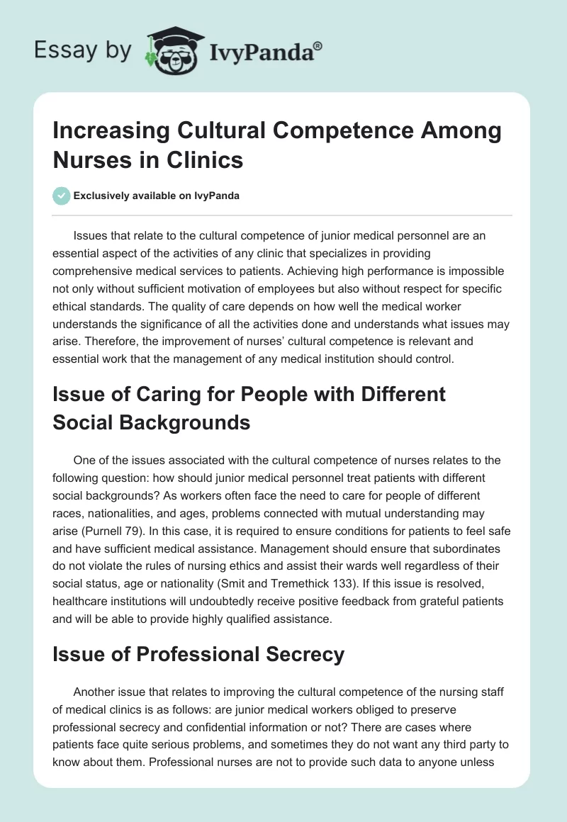 Increasing Cultural Competence Among Nurses in Clinics. Page 1