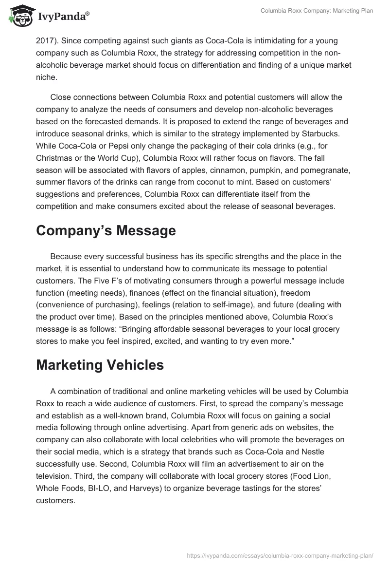Columbia Roxx Company: Marketing Plan. Page 2