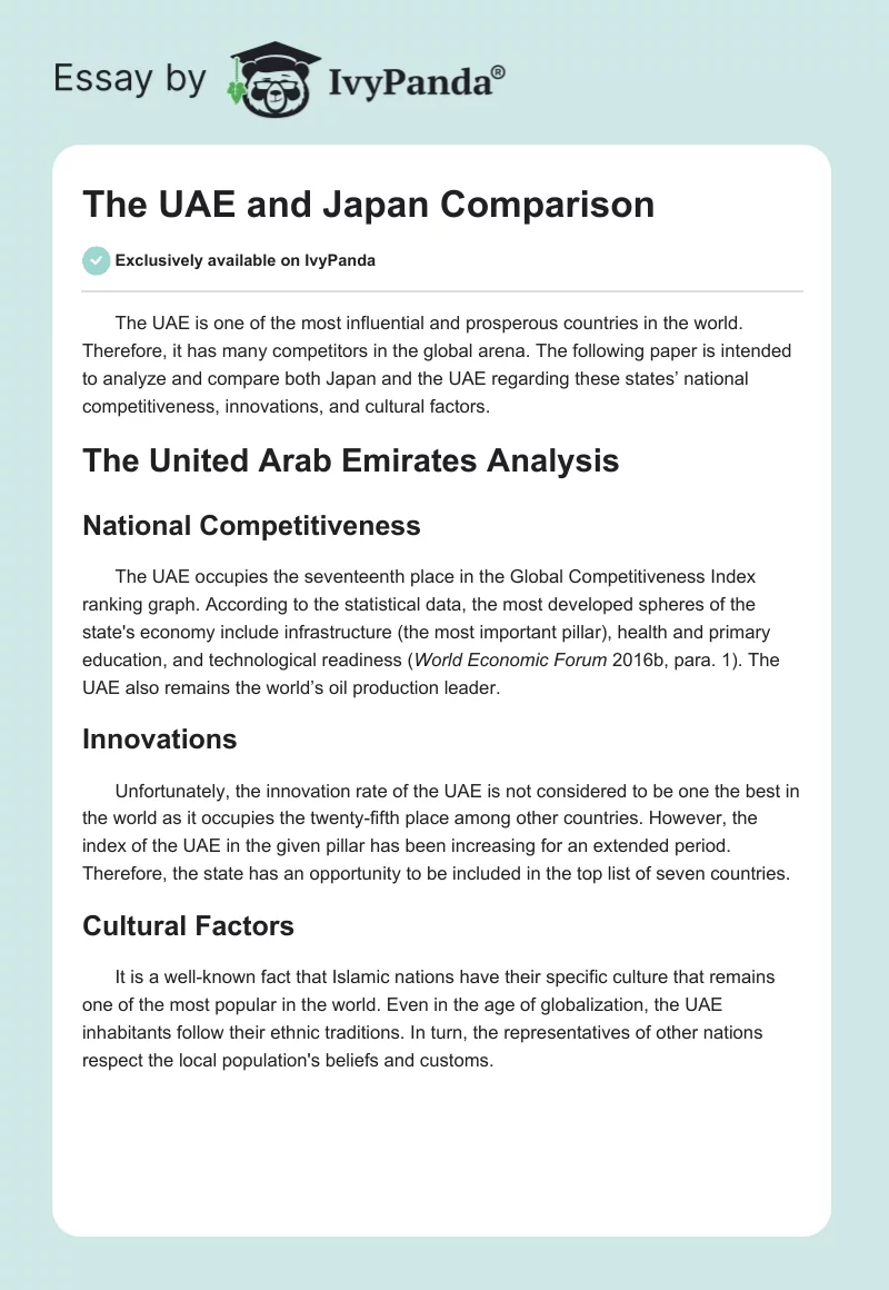 The UAE and Japan Comparison. Page 1