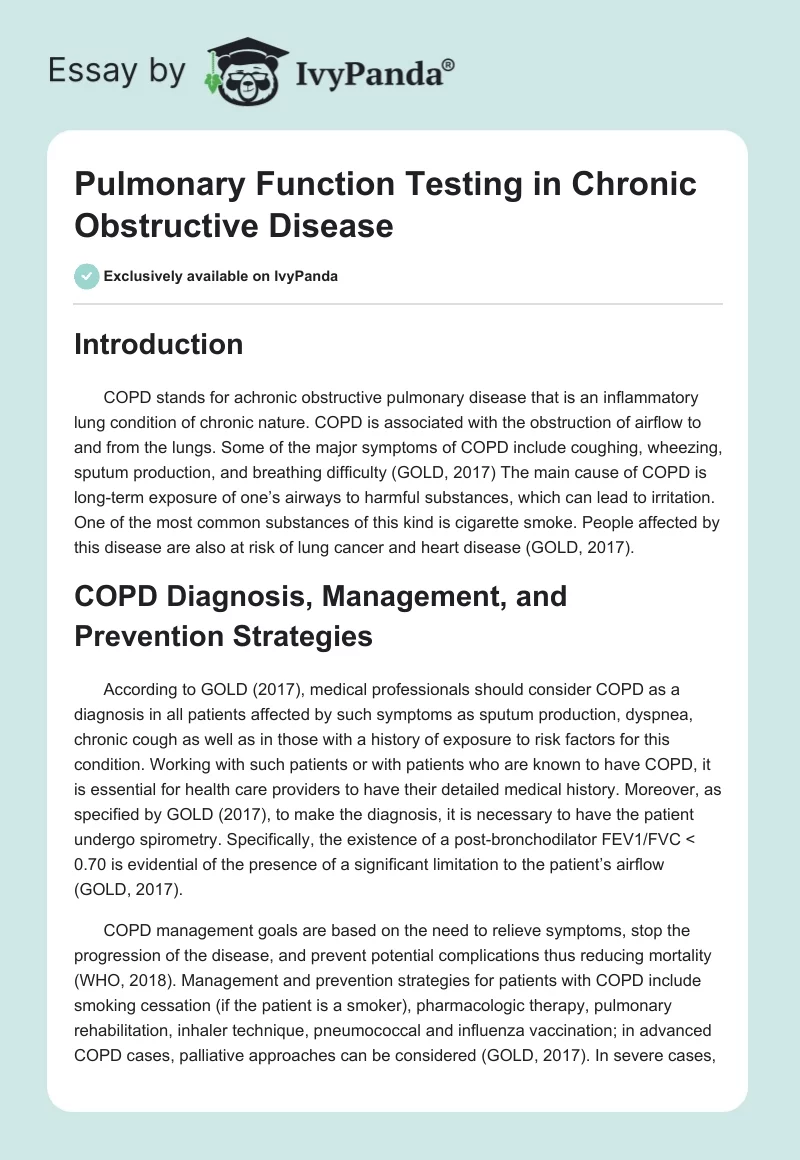 Pulmonary Function Testing in Chronic Obstructive Disease. Page 1