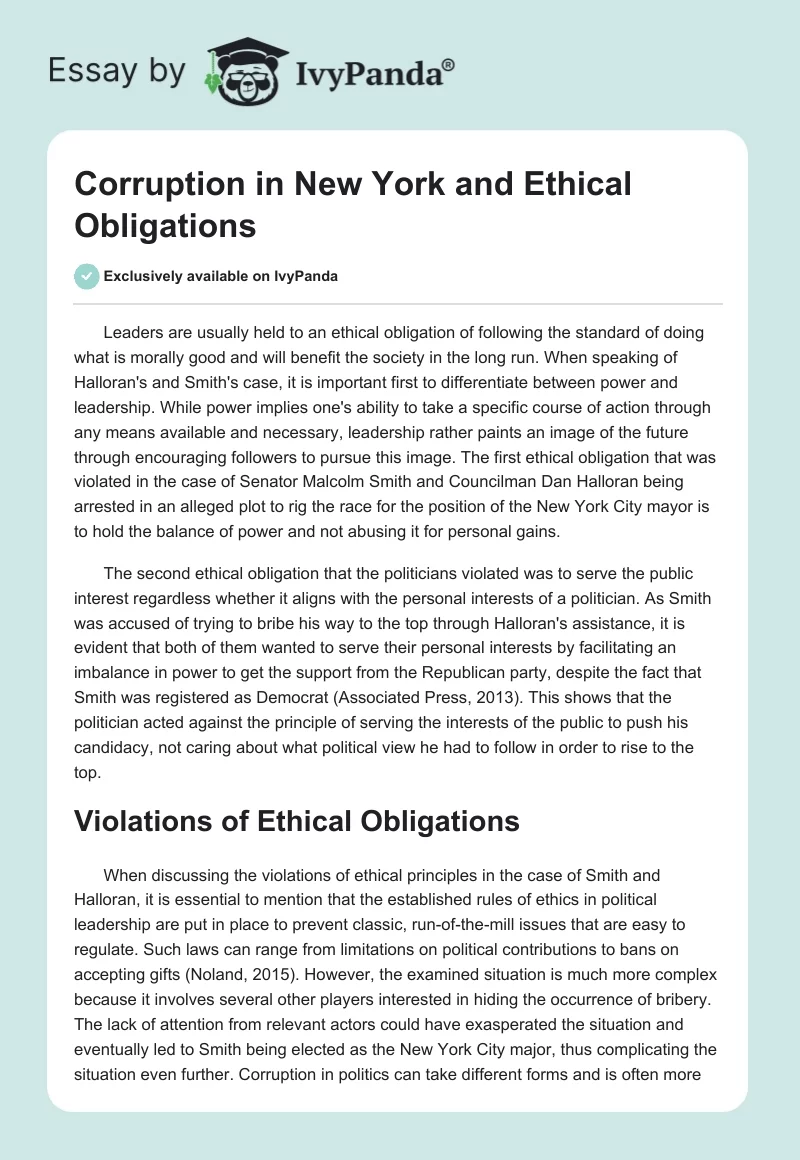 Corruption in New York and Ethical Obligations. Page 1