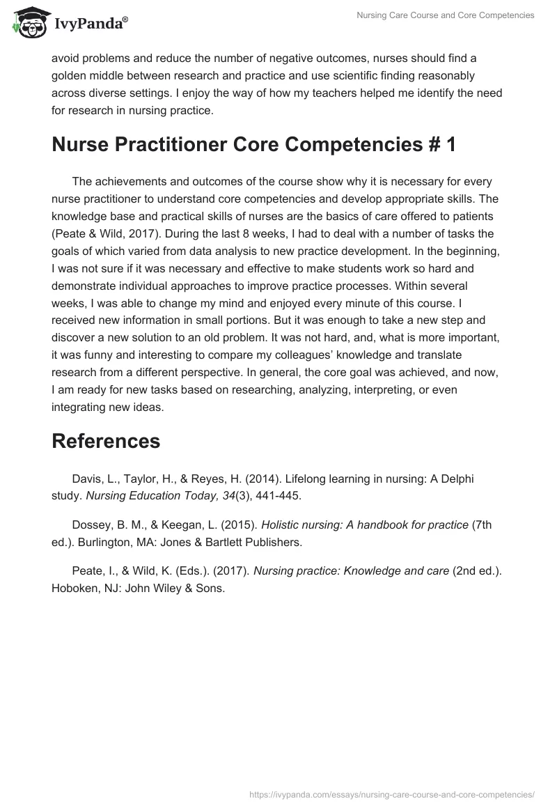Nursing Care Course and Core Competencies. Page 2