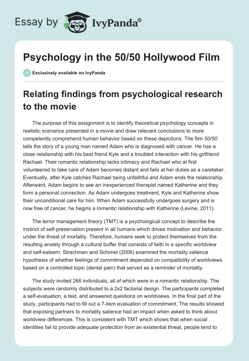 Psychology in the "50/50" Hollywood Film. Page 1