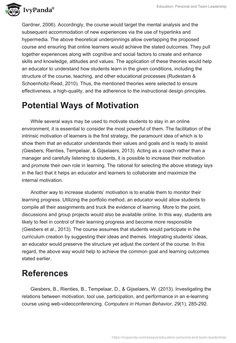 Education: Personal and Team Leadership. Page 3