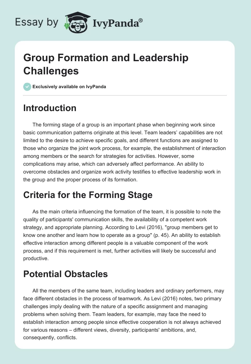 Group Formation and Leadership Challenges. Page 1