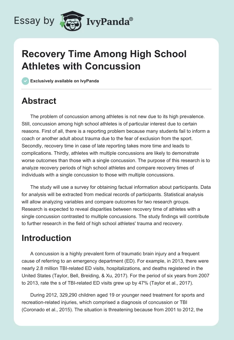 Recovery Time Among High School Athletes with Concussion. Page 1